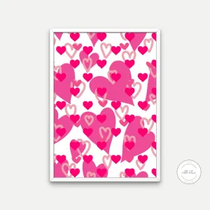 Pink Hearts Preppy Wall Art PRINTABLE WALL ART, Preppy Room Decor, Girly Wall Art, Heart Print, Y2K Poster, College Dorm Decor, Pink Preppy Art